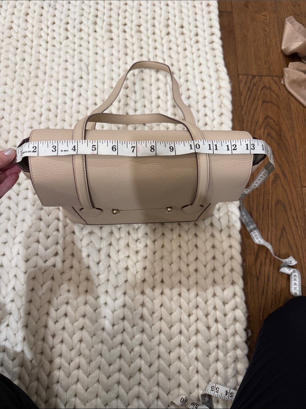 Strathberry Taupe Textured Leather Shoulder Bag with Gold Bar - Picture 8 of 9